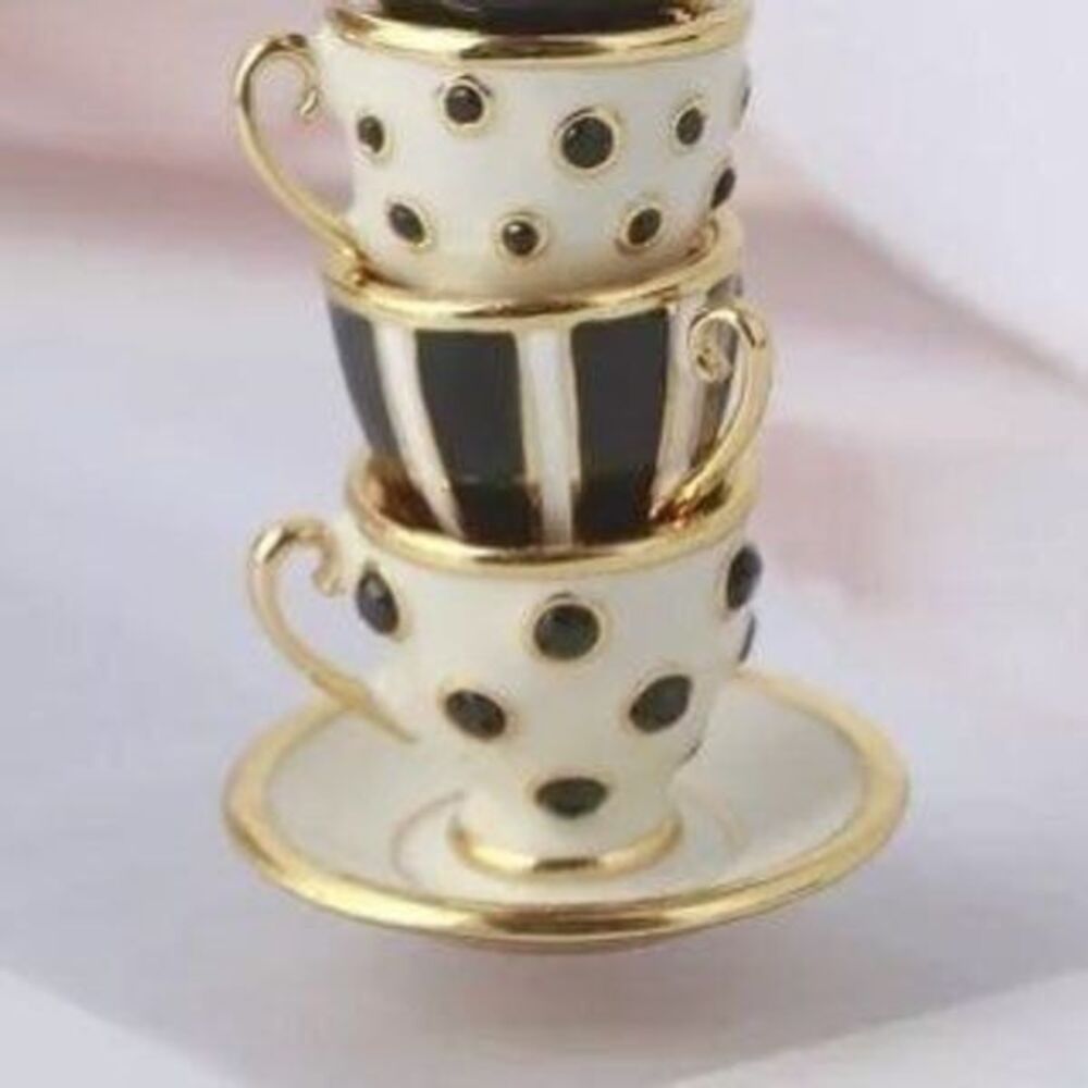 Handmade Black White Teacup Necklace New